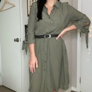 Olive Green Button Down Flowy Dress